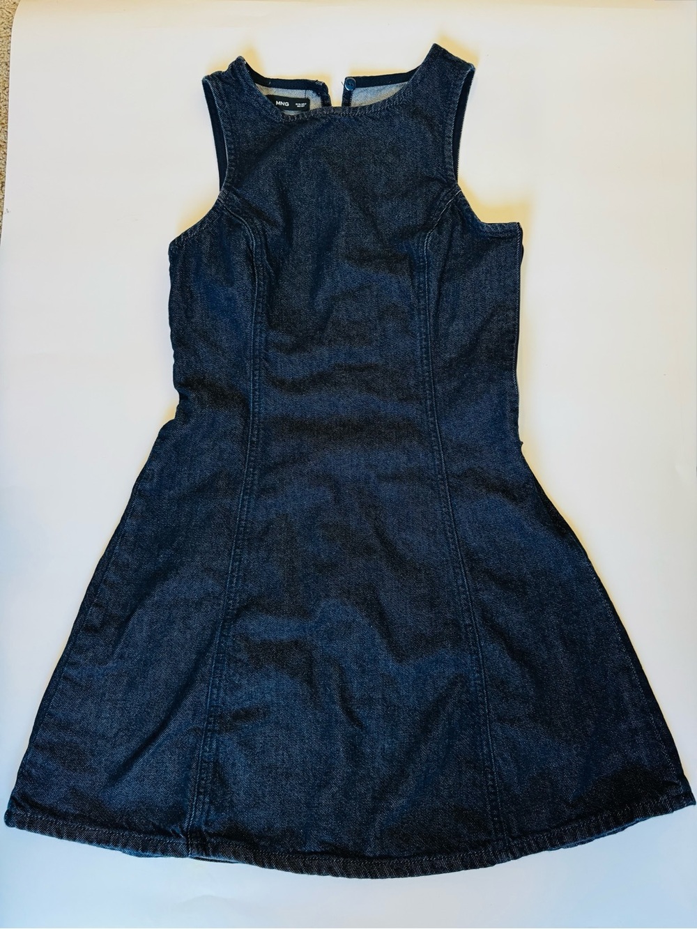 Mango Dark Blue Denim Sleeveless Fit-and-Flare Dress